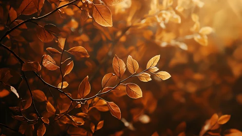 Sunlit Autumn Leaves in Warm Golden Light, Nature Photography.