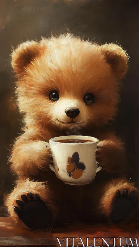 Soft-focus digital painting of teddy bear with teacup.