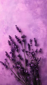 Lavender Stems Against Monochromatic Purple Textured Wall