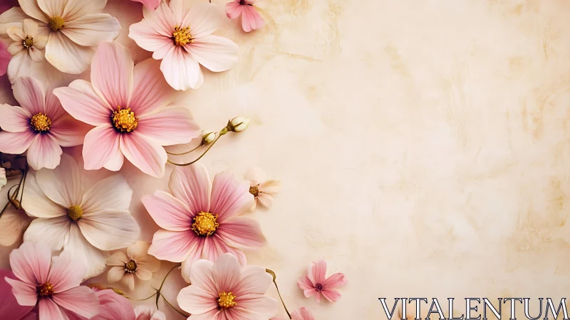 Delicate Pink Cosmos Flowers in Soft Vintage Tones.