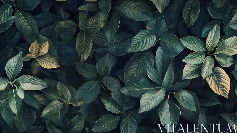 Dense overlapping foliage fills the frame in muted tones