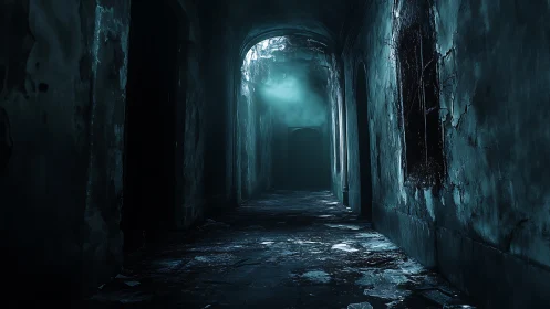 Moonlit echoes in a forgotten, midnight-blue corridor.