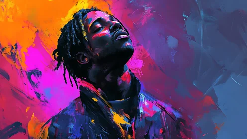 Digital portrait shows man in profile amid saturated colors