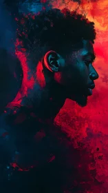 Sideways starlight carves a portrait from neon twilight