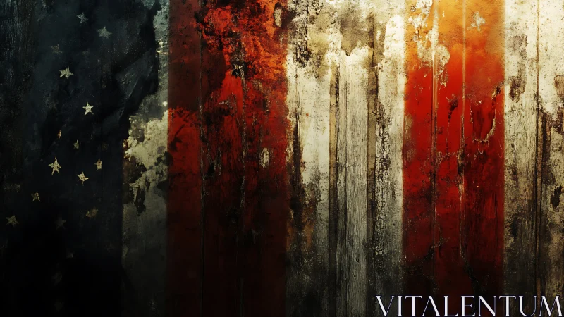 Weathered American flag painted across distressed metal wall