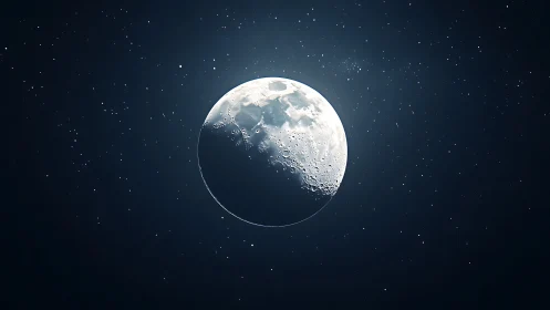 Crescent moon rendered with high-contrast photorealistic detail