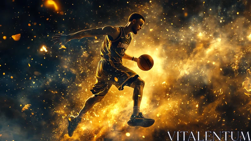 Starlit baller blazes through cosmic court of fire.