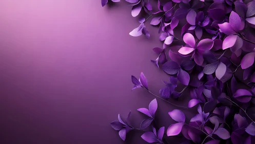 Layered violet paper leaves flowing across gradient field.