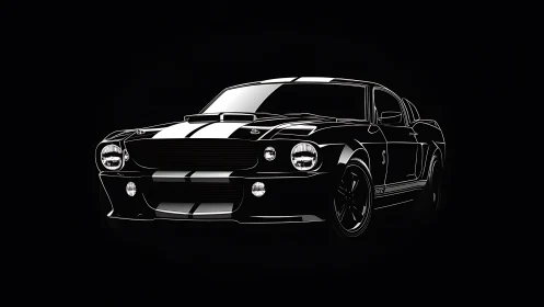 Black classic muscle car illustration on dark background.