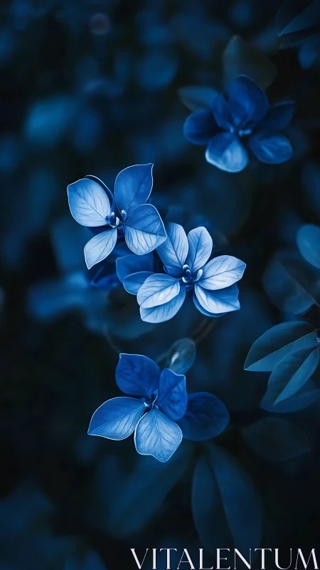 Nocturnal Blue Hydrangea Petals with Depth-of-Field Bokeh Effect