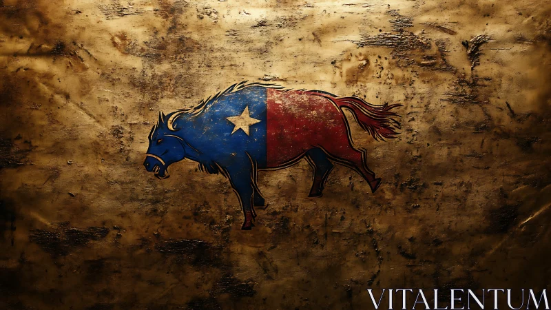 Texas flag donkey emblem on distressed metal background.