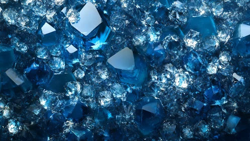 Blue gemstone cluster with sharp reflective crystal facets.
