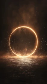 Luminous molten ring hovering above reflective dark ground.