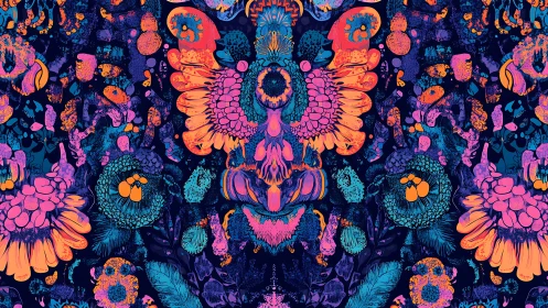 Vibrant floral dreamscape glows with bold neon garden life