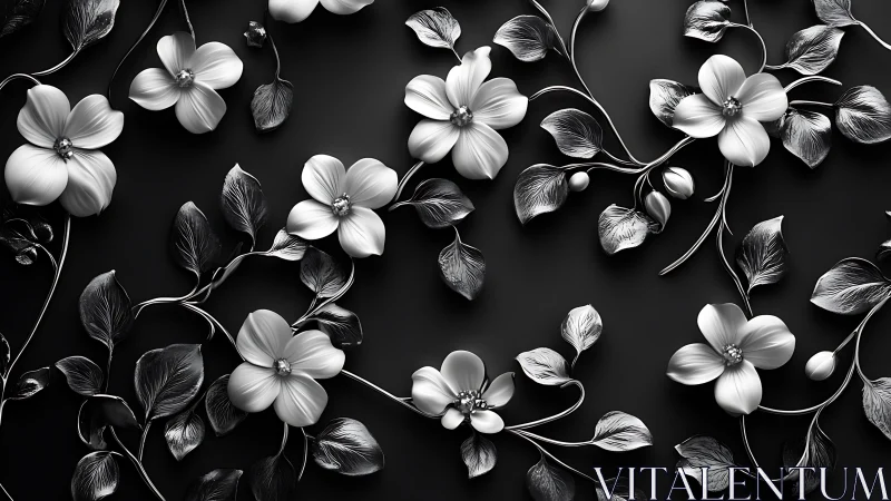 Delicate Blooms Dance Across Midnight Canvas.