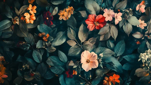 Moody Garden Blooms Amid Deep Shadows.