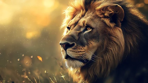 Sunlit lion monarch studies the glowing autumn hush