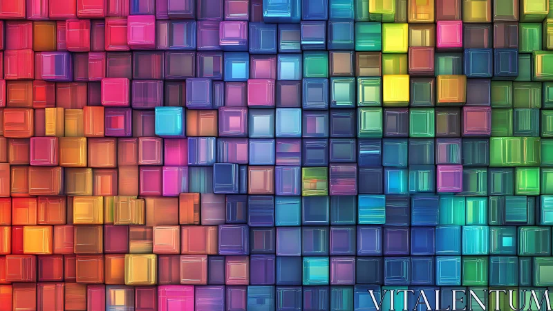 Chromatic 3D cube mosaic forms a high-saturation gradient matrix
