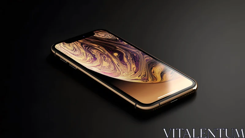 Sleek Gold Smartphone on Black Surface, Modern Minimalist Style.