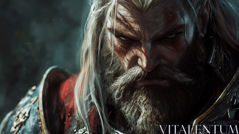 Dark fantasy warrior portrait in dramatic close-up rendering.