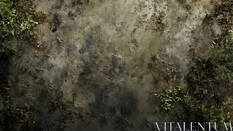 Weathered concrete surface with organic growth patterns.