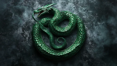 Emerald dragon coils in a mystic circle of timeless power