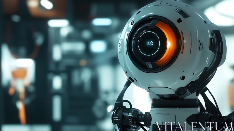 Spherical robotic sensor head glows in a high-tech lab