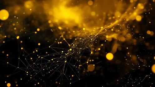 Abstract golden network with glowing nodes and dynamic connections.
