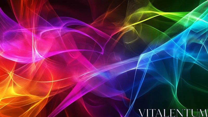 Vibrant neon light waves forming flowing abstract spectrum.