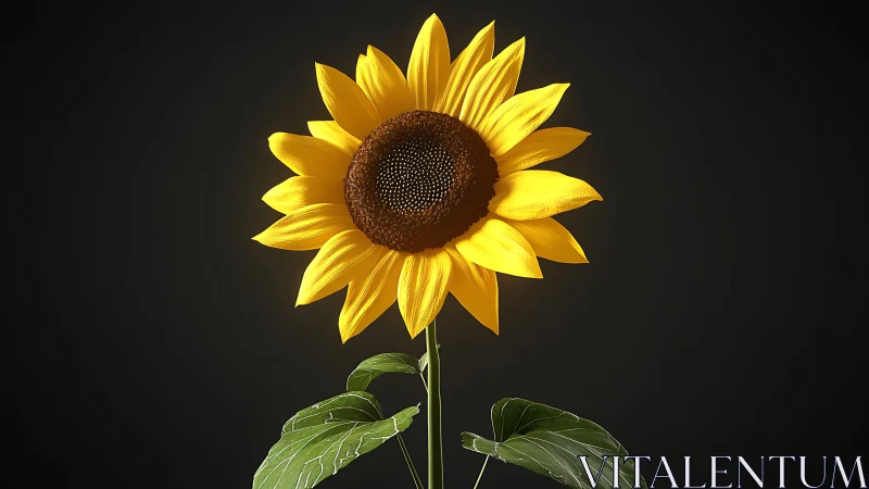Sunflower macro render with high-contrast studio lighting.