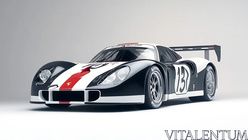 Le Mans style race car rendered in glossy studio light.