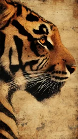 Regal tiger profile set against a textured vintage backdrop