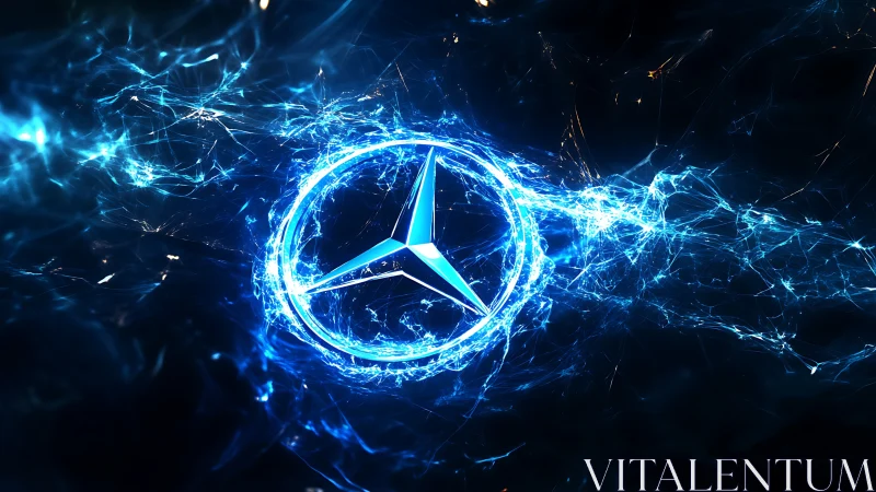 Cyberpunk electric emblem with luminous radial energy ring.