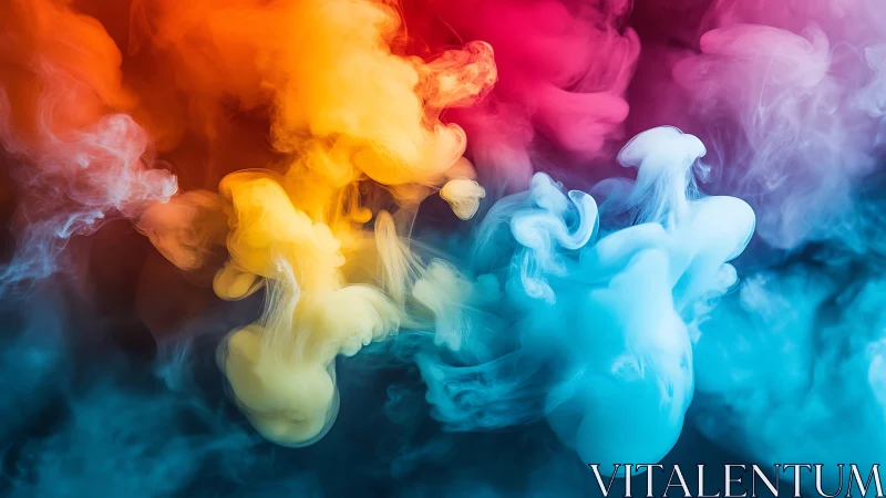 Vibrant tricolor ink clouds form dynamic abstract gradients