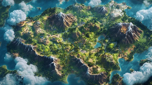 Snow-Capped Mountains Rise Over a Vibrant Island Paradise