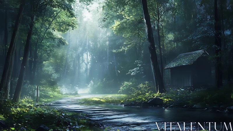 Verdant Cathedral Whispers Through Misty Forest Embrace