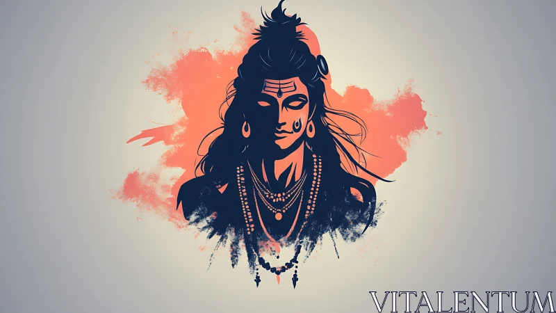 Stylized Lord Shiva portrait with bold ink splash background