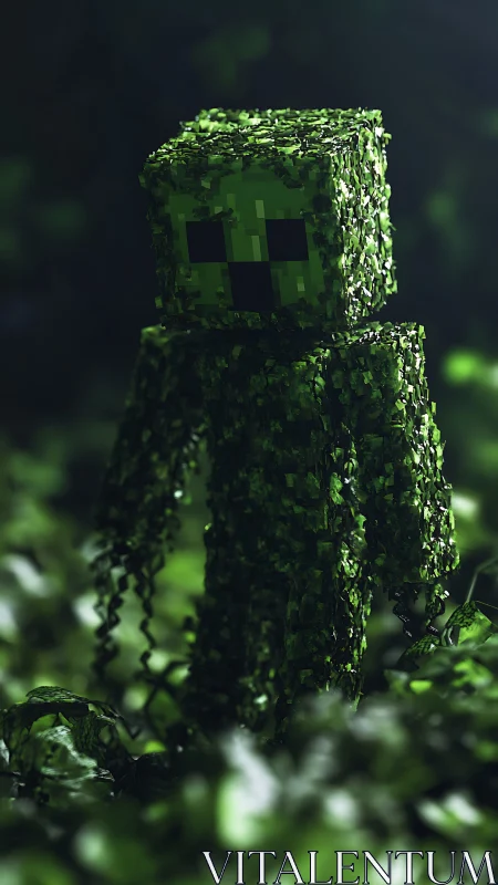 Pixel creeper stalks lush jungle in moody green light.
