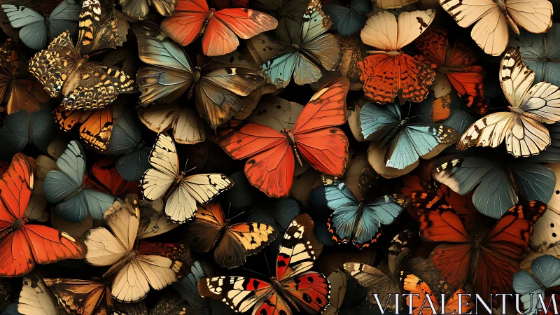 Layered butterflies in warm earthy hues suggest quiet motion