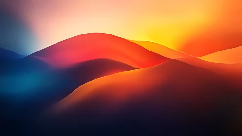 Abstract gradient dunes with layered warm cool light forms.