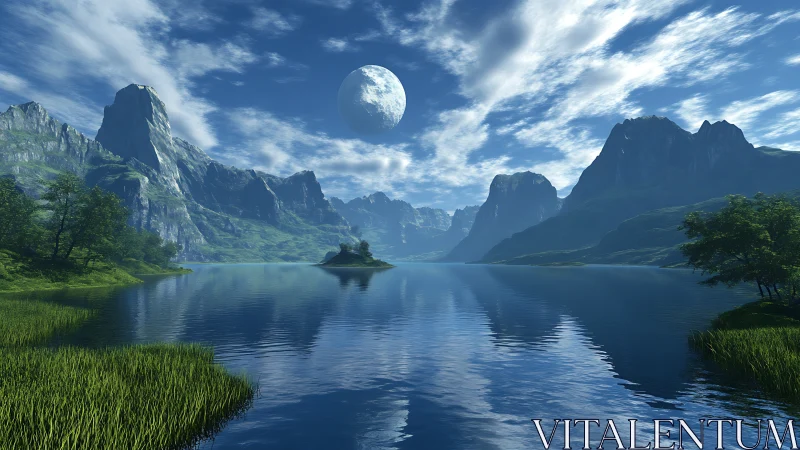 Moonlit Alpine Lake Surrounded by Dramatic Mountain Peaks.