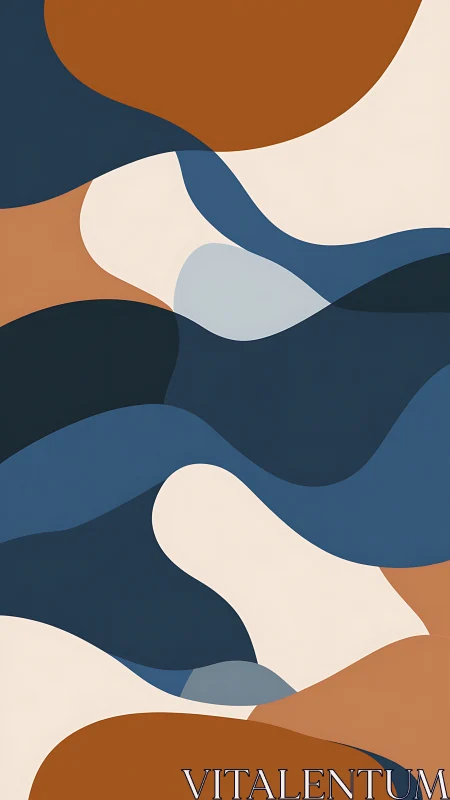 Soft tidal shapes drift through caramel and midnight blues