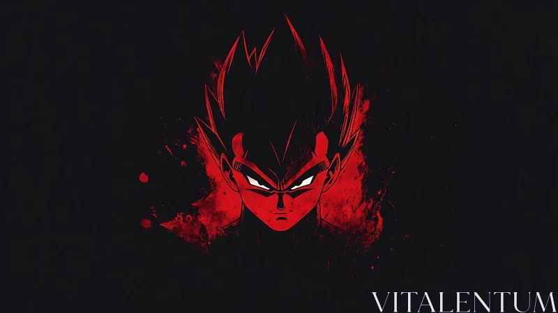 Red-lit anime warrior glares fiercely from a dark void