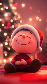 Cozy little Santa kid basking in twinkling Christmas glow.