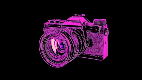 Neon Pink Camera Against Black: Bold Digital Art