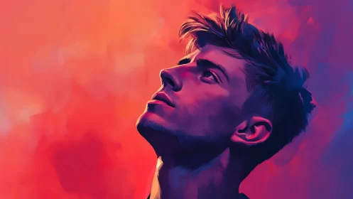 Vibrant digital portrait of a man in upward three-quarter view.