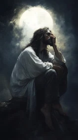 Moonlit figure sits in deep, gentle contemplation tonight