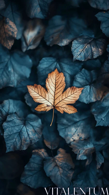Golden rebel leaf glowing against a midnight blue forest floor.