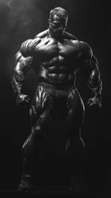 Shadow-forged bodybuilder stands like a living metal colossus