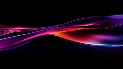 Glowing neon waves drift gently across a deep black night